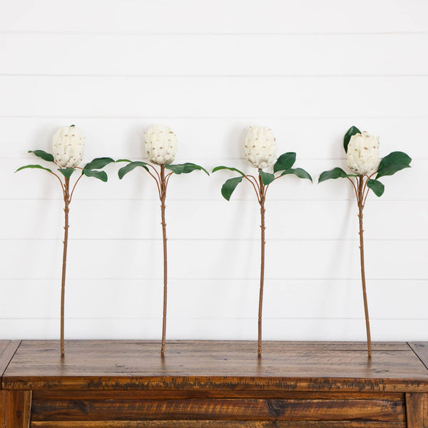 26" Artificial King Protea Flower Stems - Set of 4