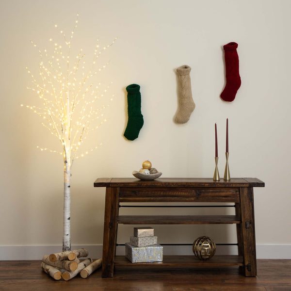 6’ Pre-Lit Artificial White Birch Tree with 92  Warm White LED Lights