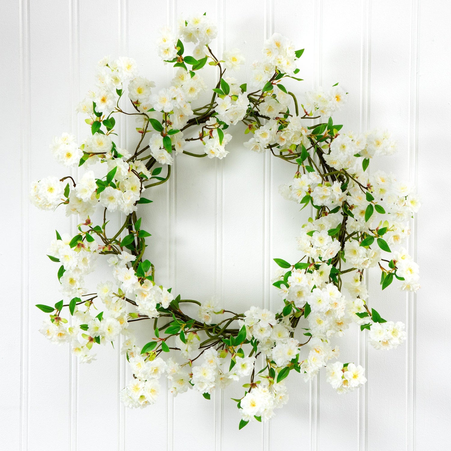 30” Artificial White Cherry Blossom Wreath