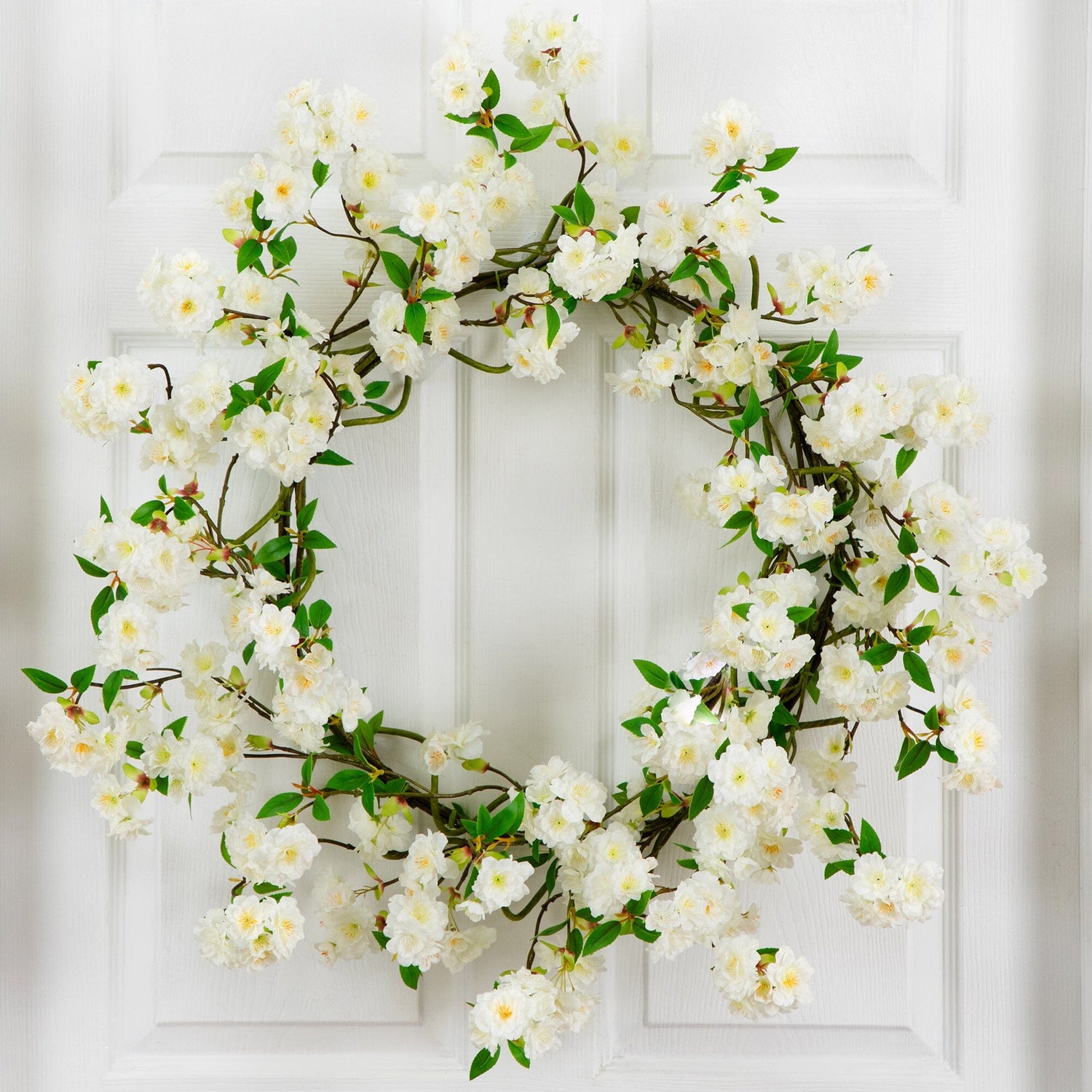 30” Artificial White Cherry Blossom Wreath