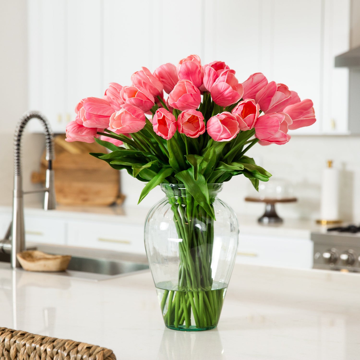 Signature Collection 24” Tulip Artificial Arrangement in Glass Vase