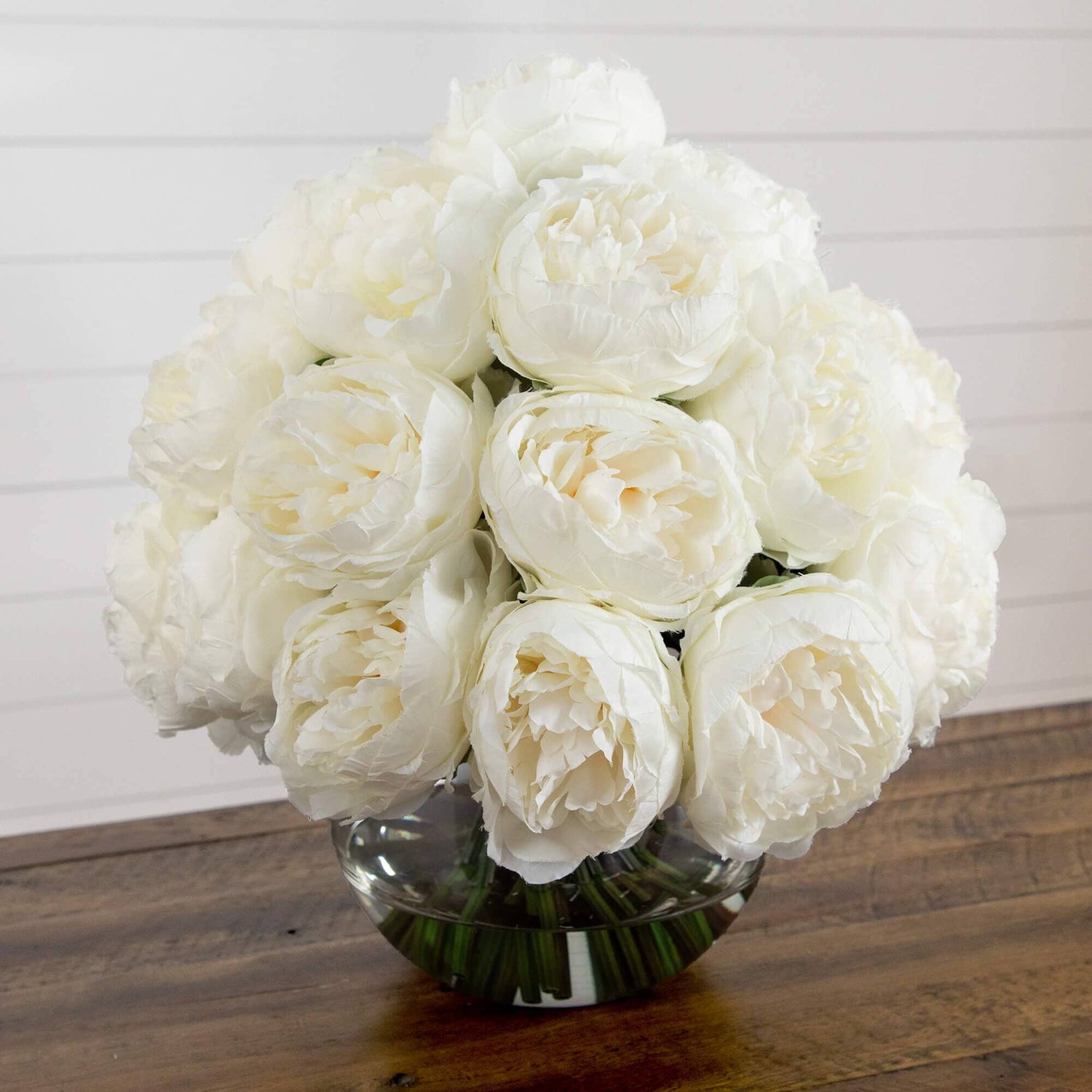 Wedding Collection 15" Artificial Peony Arrangement in Glass Vase