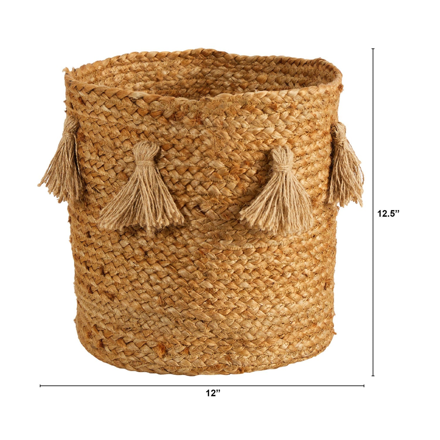 12.5” Boho Chic Natural Hand-Woven Jute Basket with Tassels