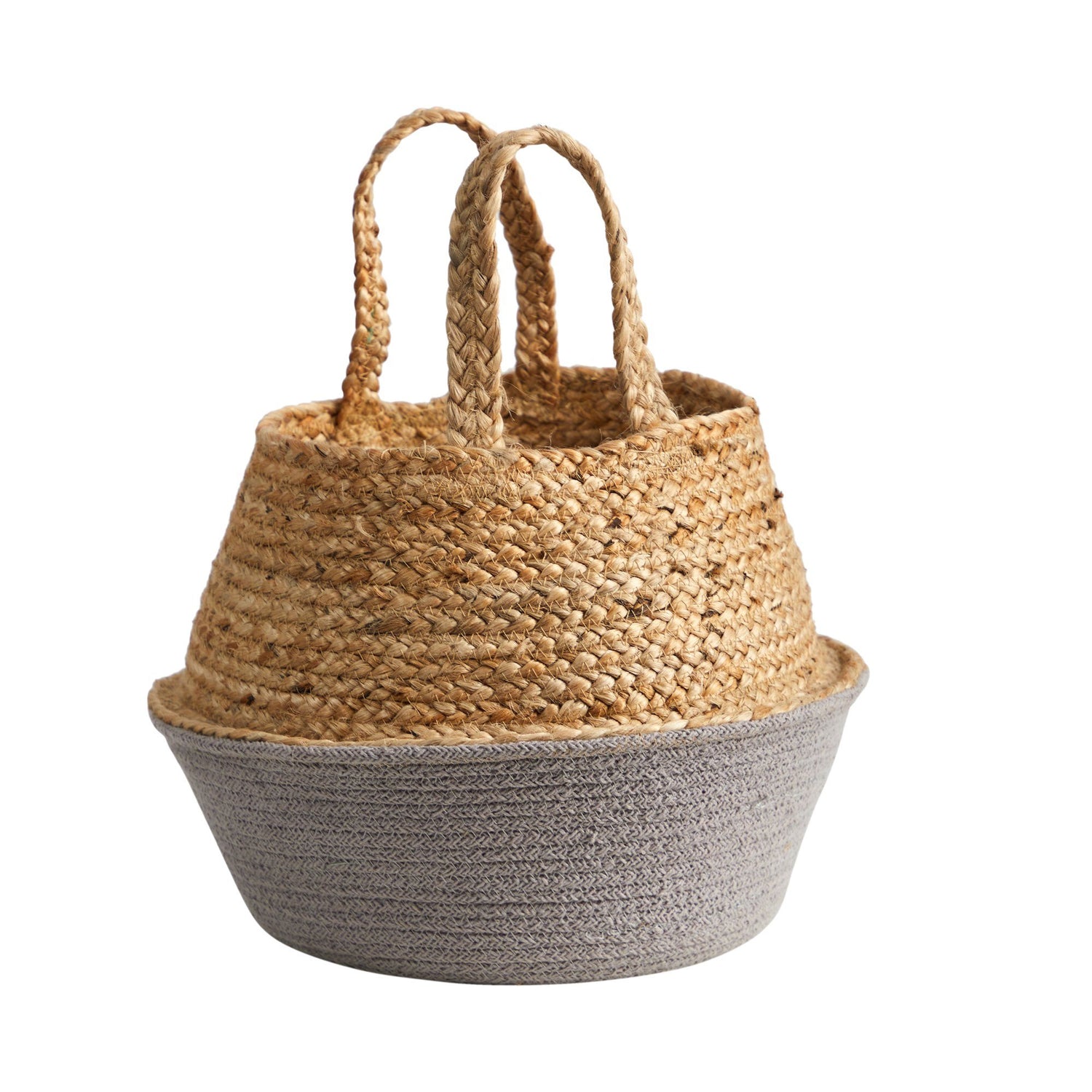 14” Boho Chic Handmade Cotton & Jute Gray Woven  Planter