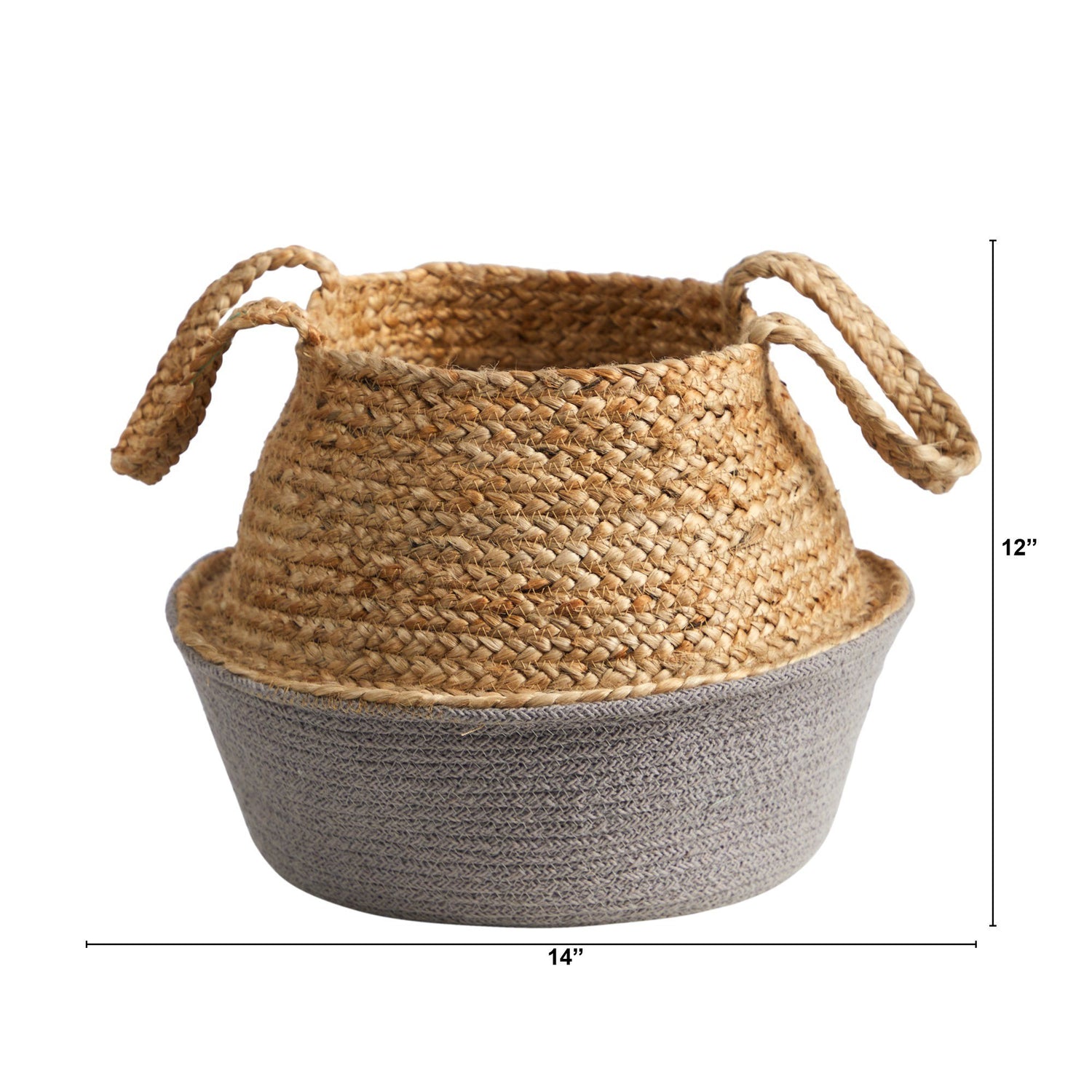 14” Boho Chic Handmade Cotton & Jute Gray Woven  Planter