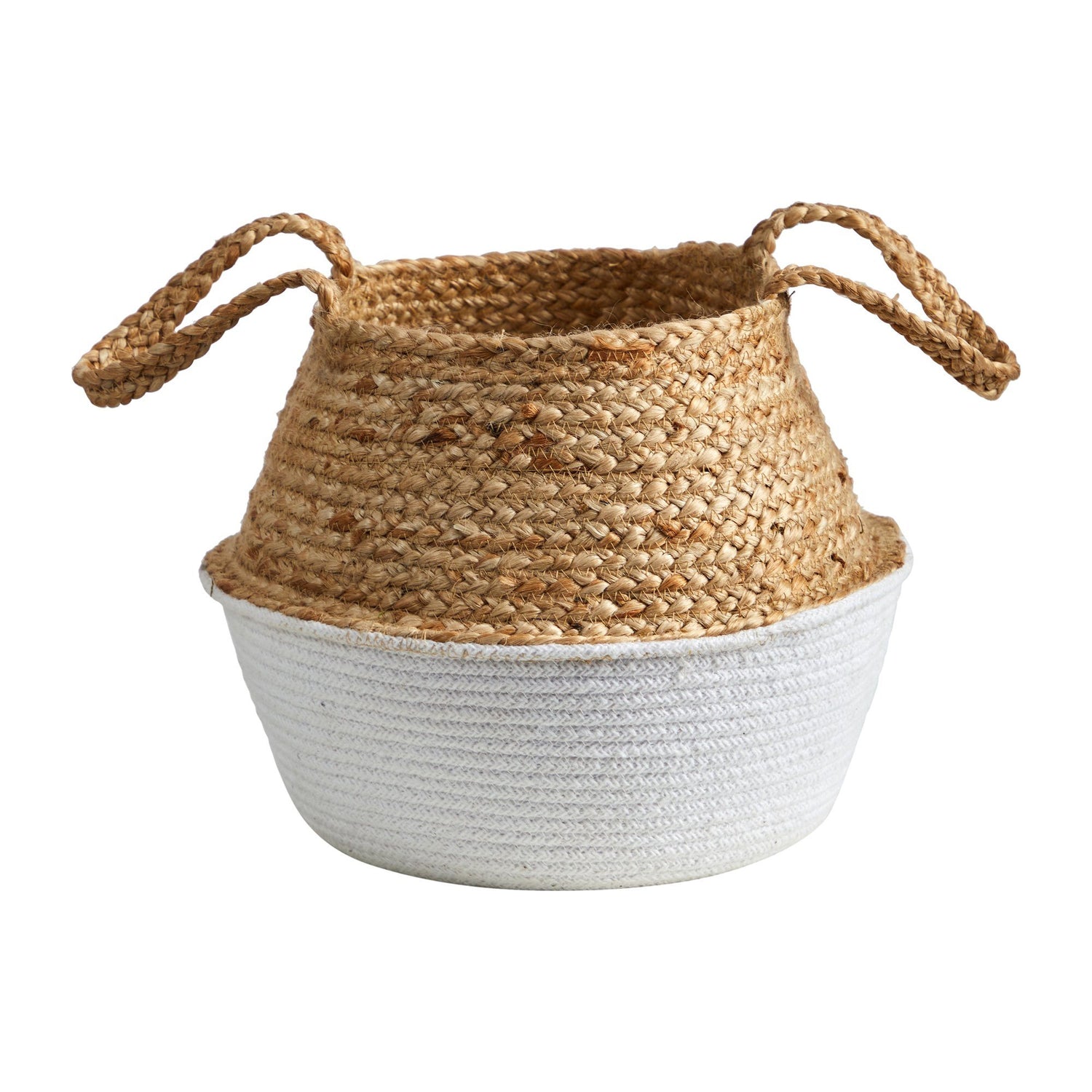 14” Boho Chic Handmade Cotton & Jute White Woven Planter