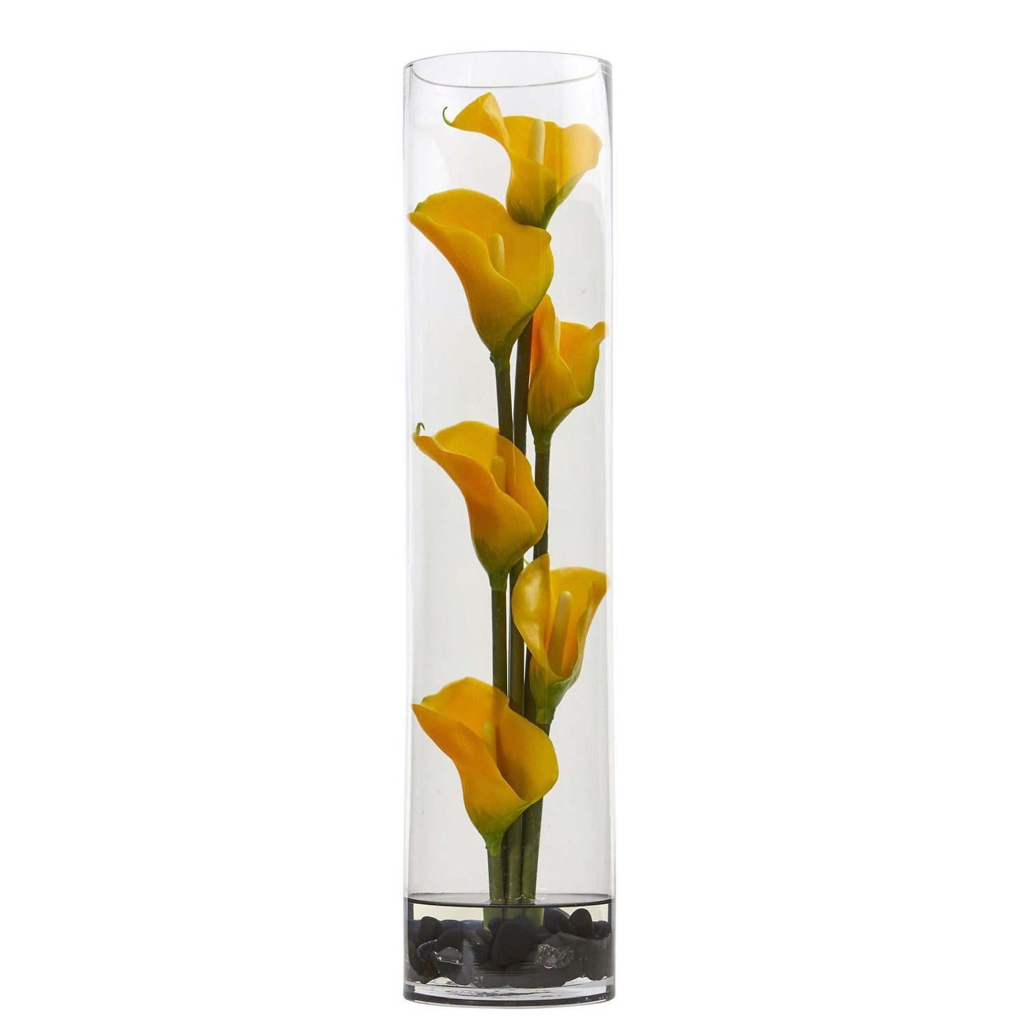 18” Mini Cally Lily Artificial Arrangement in Cylinder Glass