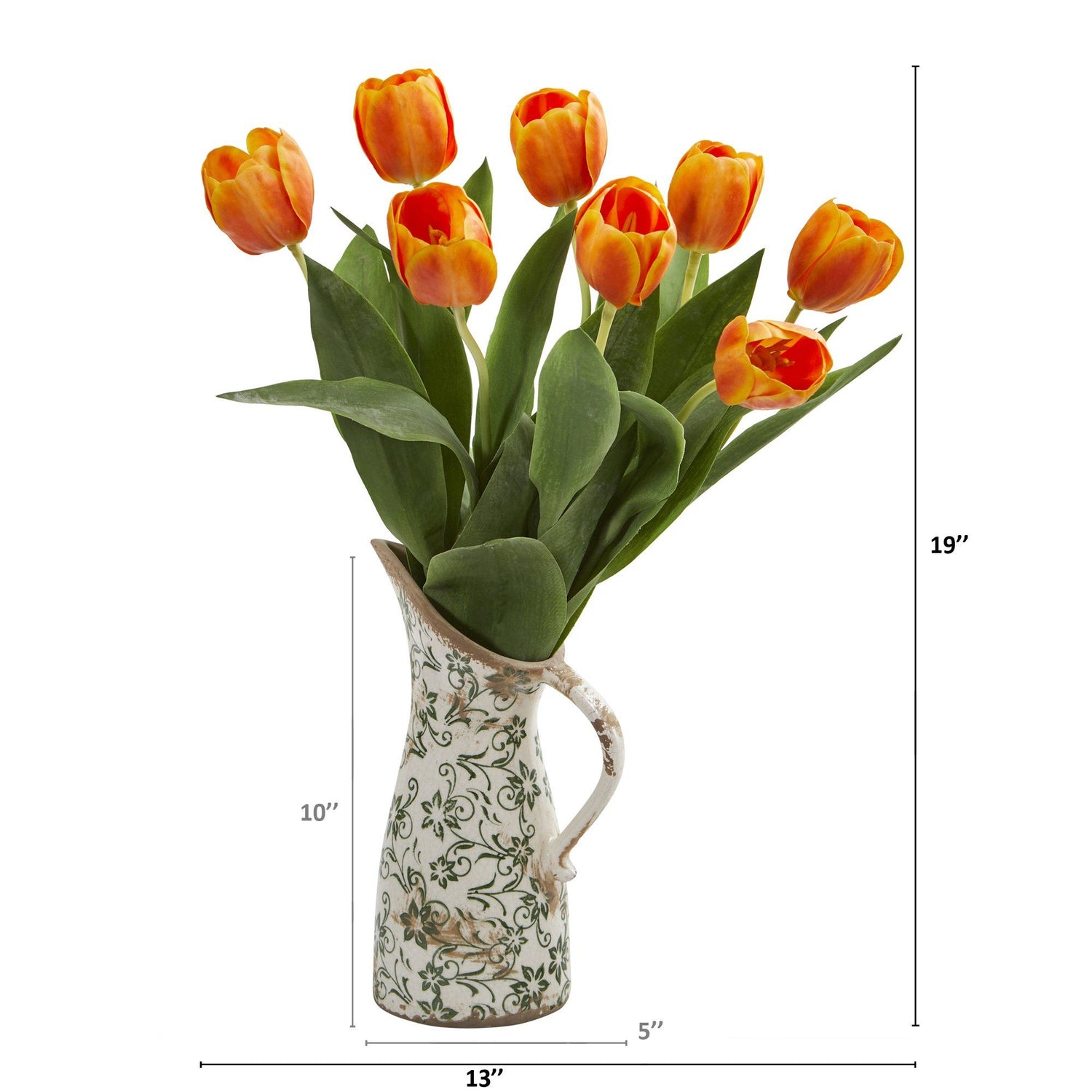 19” Tulip Artificial Arrangement in Floral Pitcher