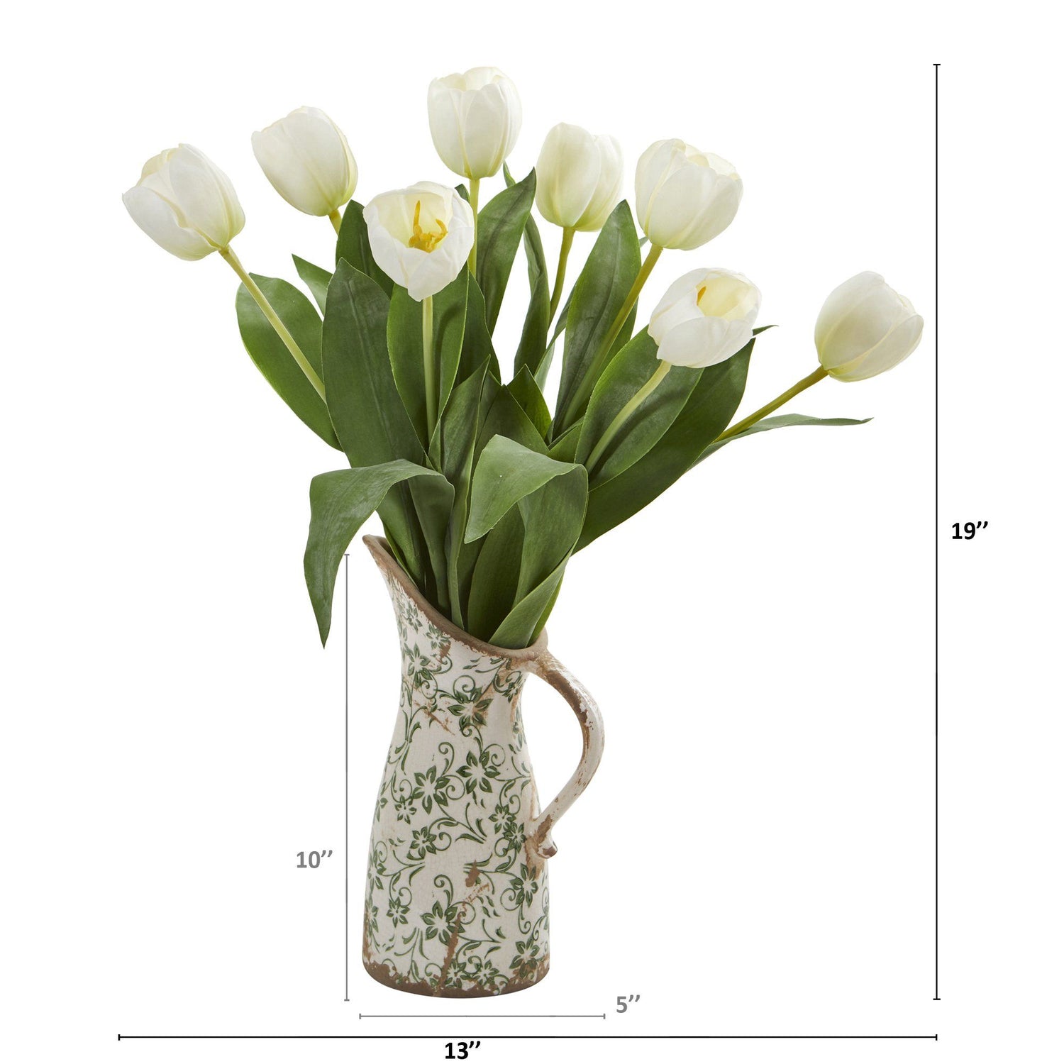 19” Tulip Artificial Arrangement in Floral Pitcher