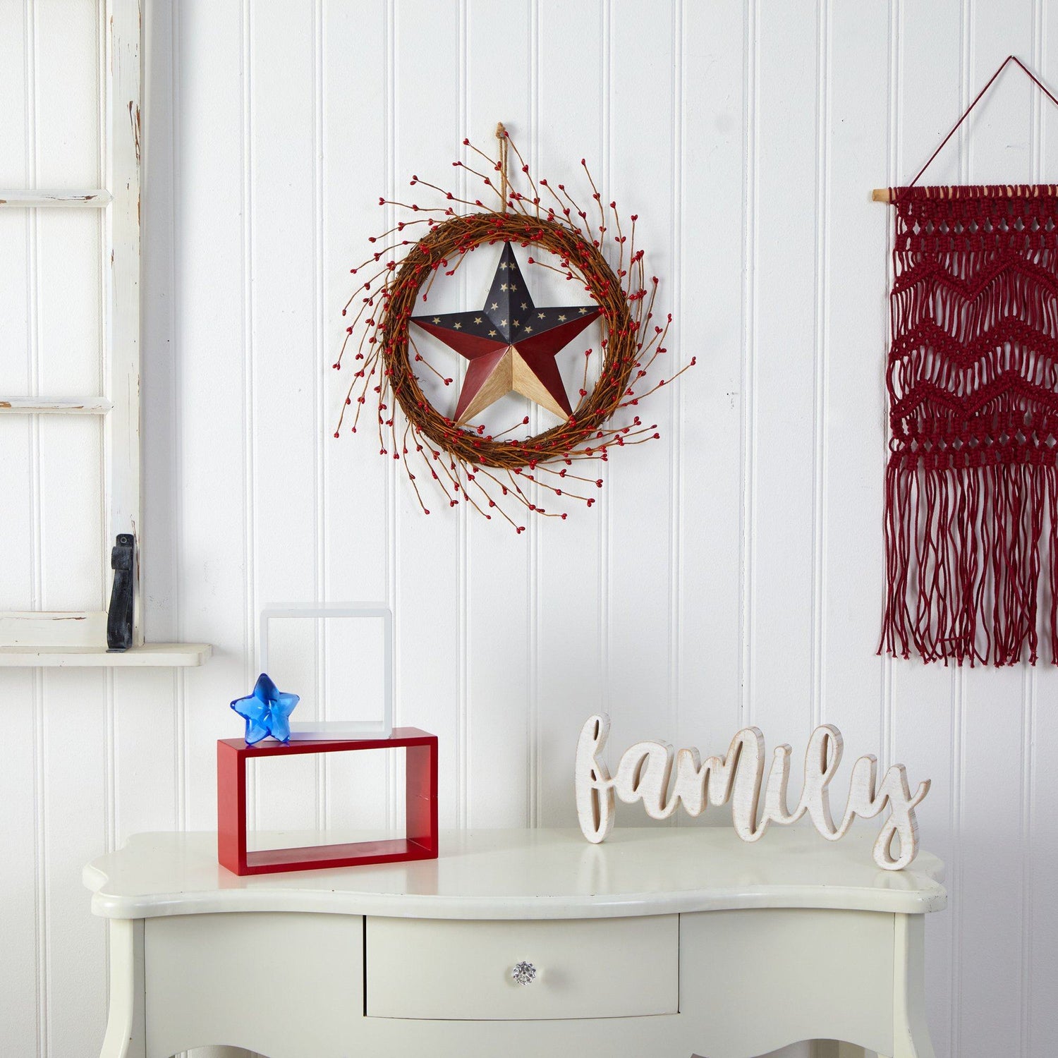 20” Americana Patriotic Star Wreath Red White and Blue