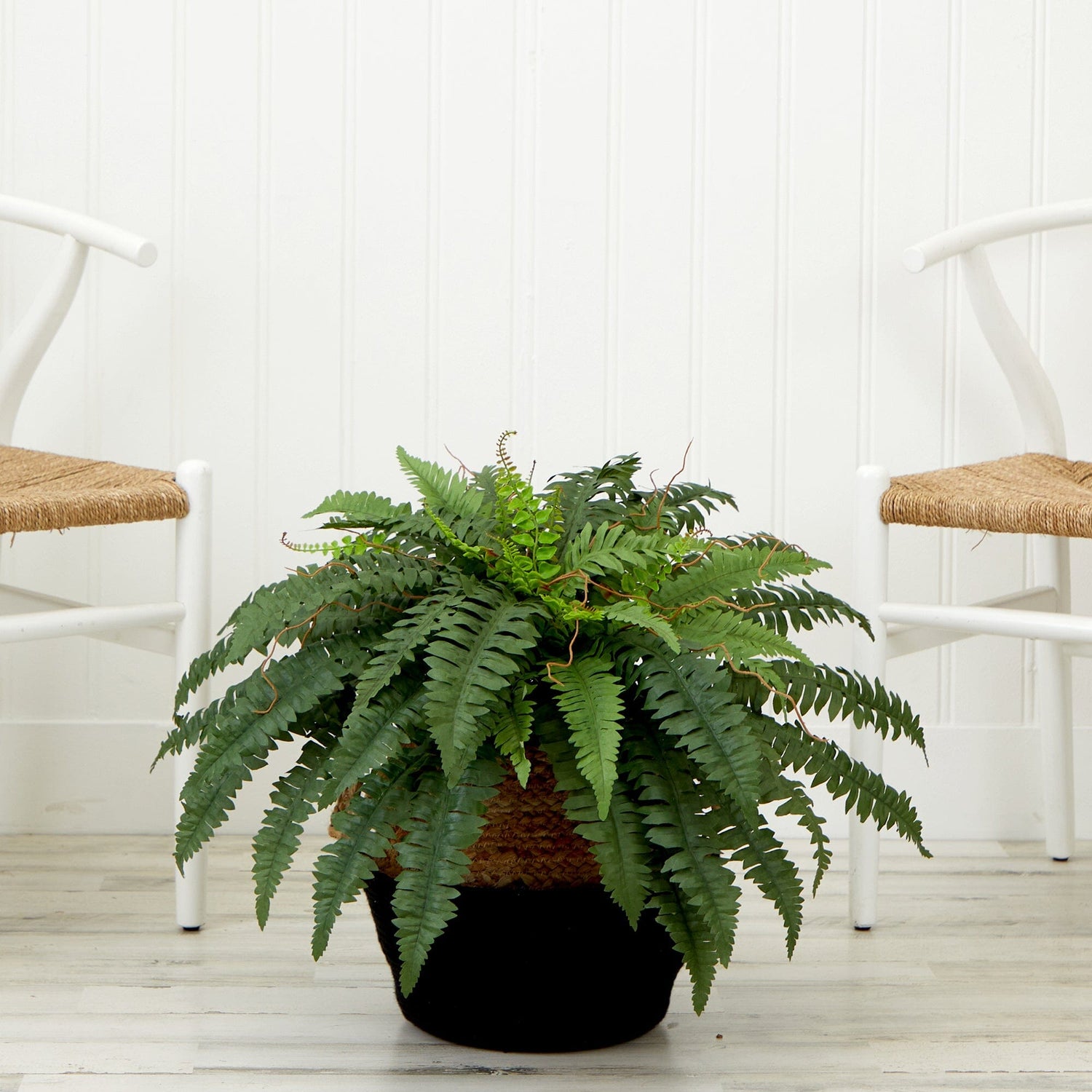 23" Artificial Boston Fern Plant with Handmade Jute & Cotton Basket DIY KIT