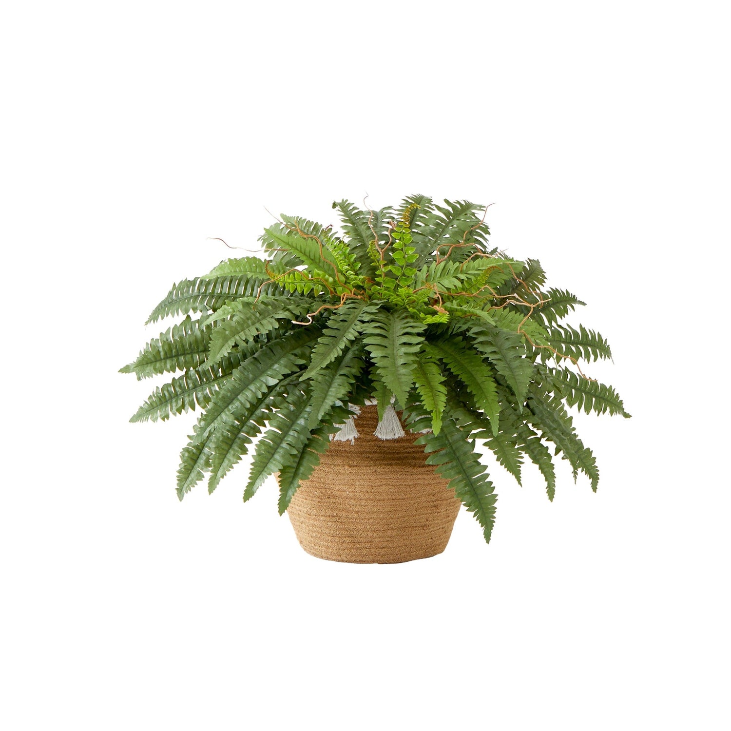 23”Artificial Boston Fern Plant in Handmade  Jute & Cotton Basket with Tassels DIY KIT