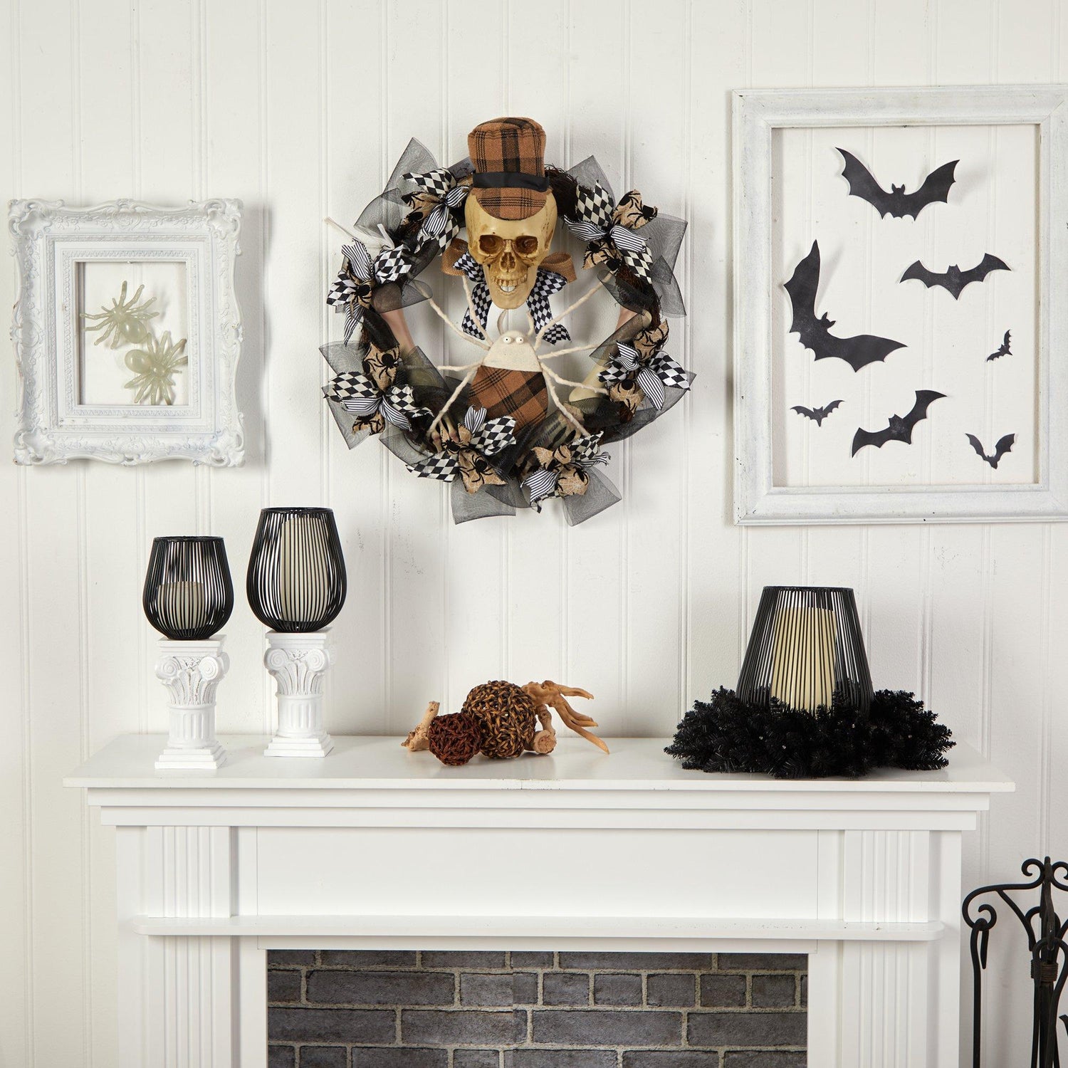 24” Halloween Skull in Plaid Mesh Wreath