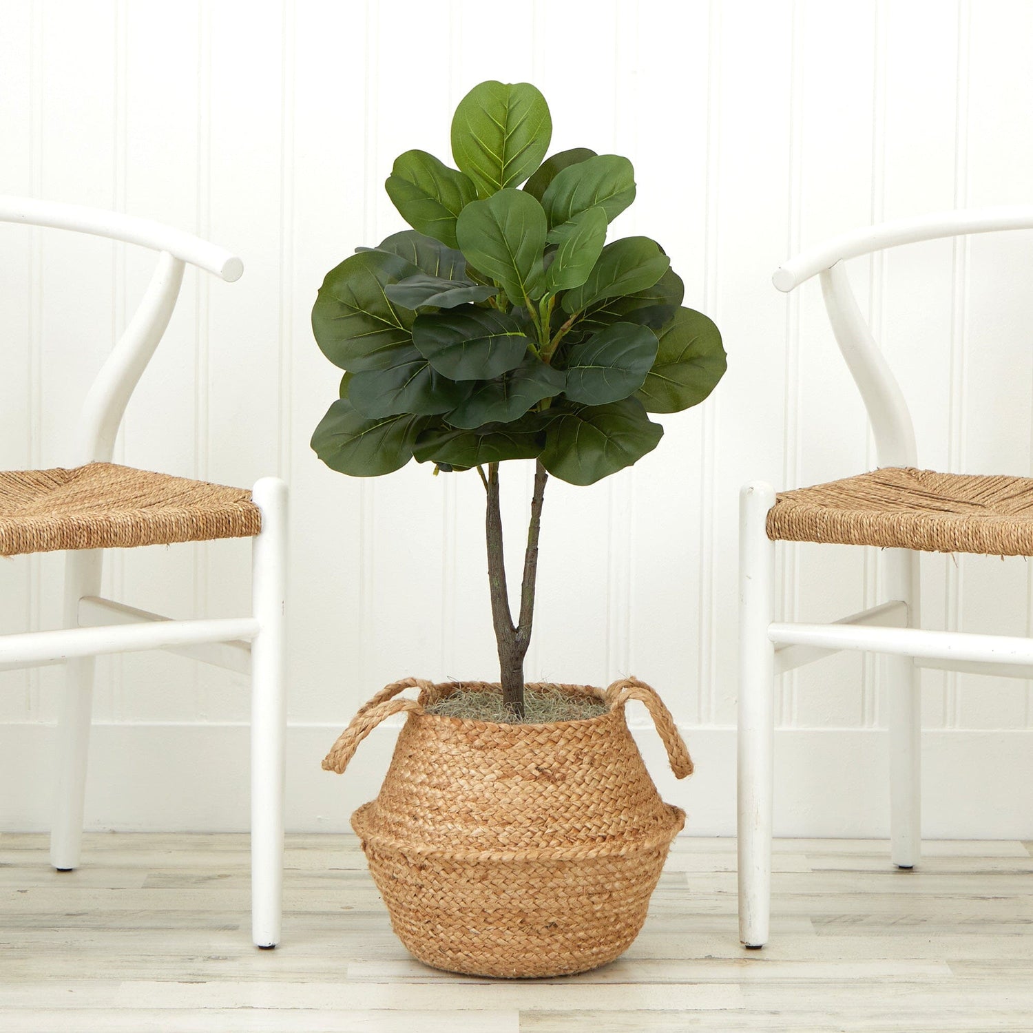 3' Artificial Fiddle Leaf Fig Tree with Handmade Cotton & Jute Woven Basket DIY Kit