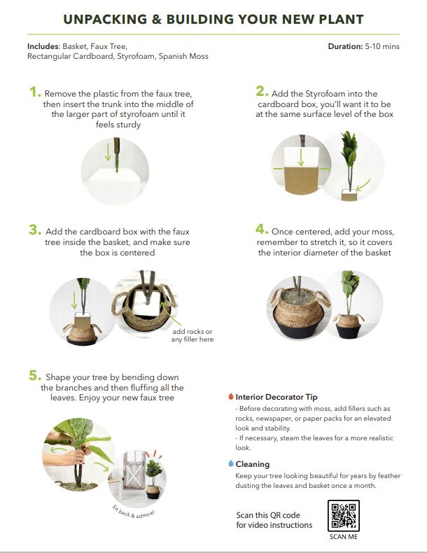 3' Artificial Fiddle Leaf Fig Tree with Handmade Cotton & Jute Woven Basket DIY Kit