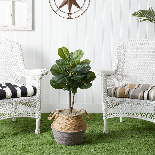 3' Artificial Fiddle Leaf Fig Tree with Handmade Cotton & Jute Woven Basket DIY Kit