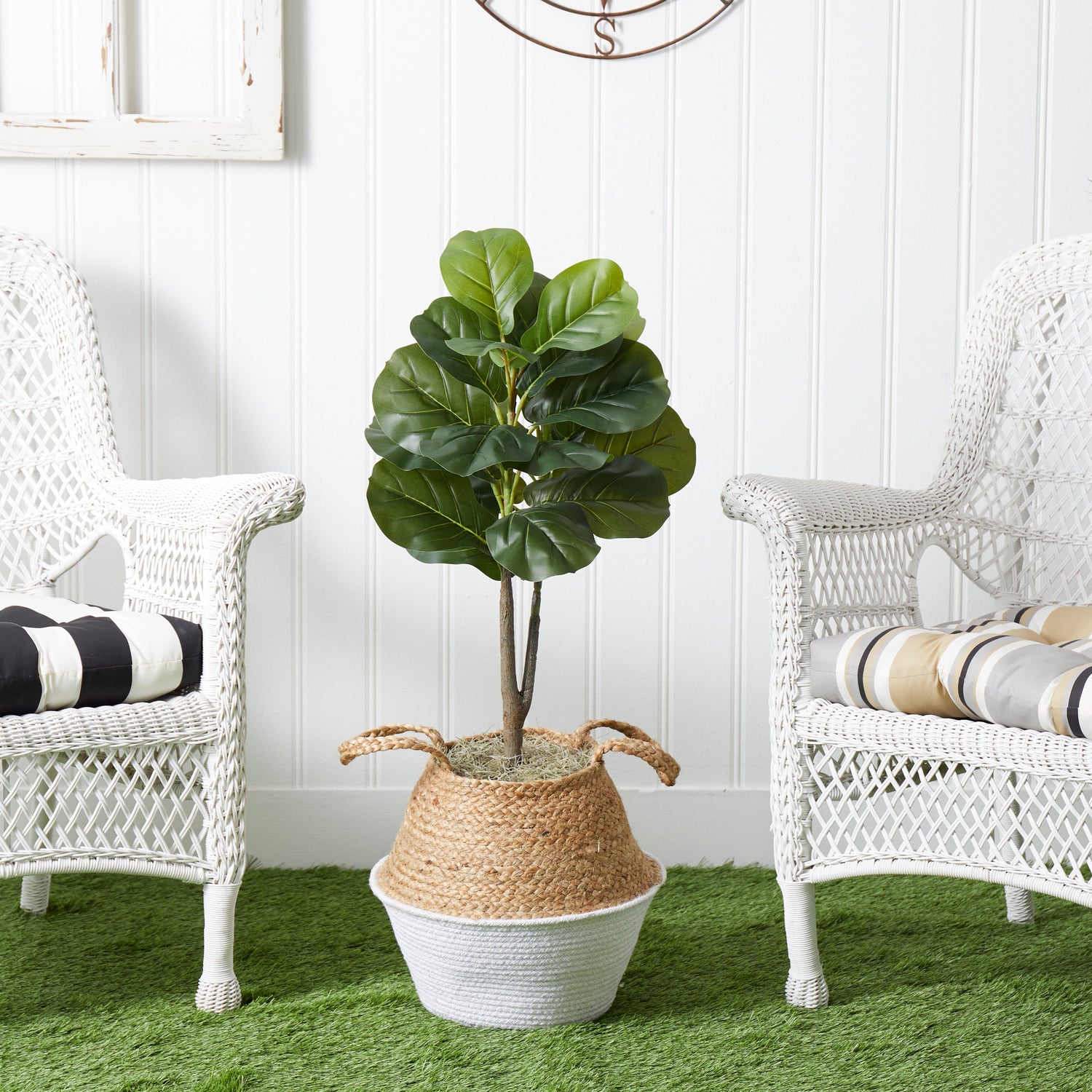 3' Artificial Fiddle Leaf Fig Tree with Handmade Cotton & Jute Woven Basket DIY Kit