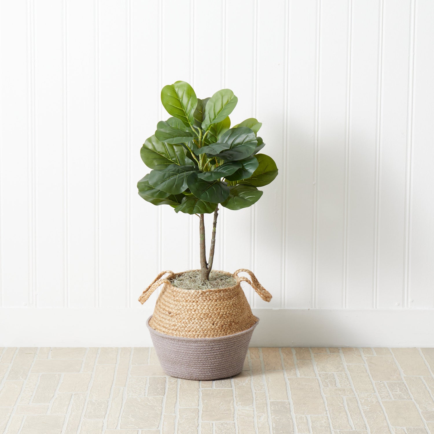 3' Artificial Fiddle Leaf Fig Tree with Handmade Cotton & Jute Woven Basket DIY Kit