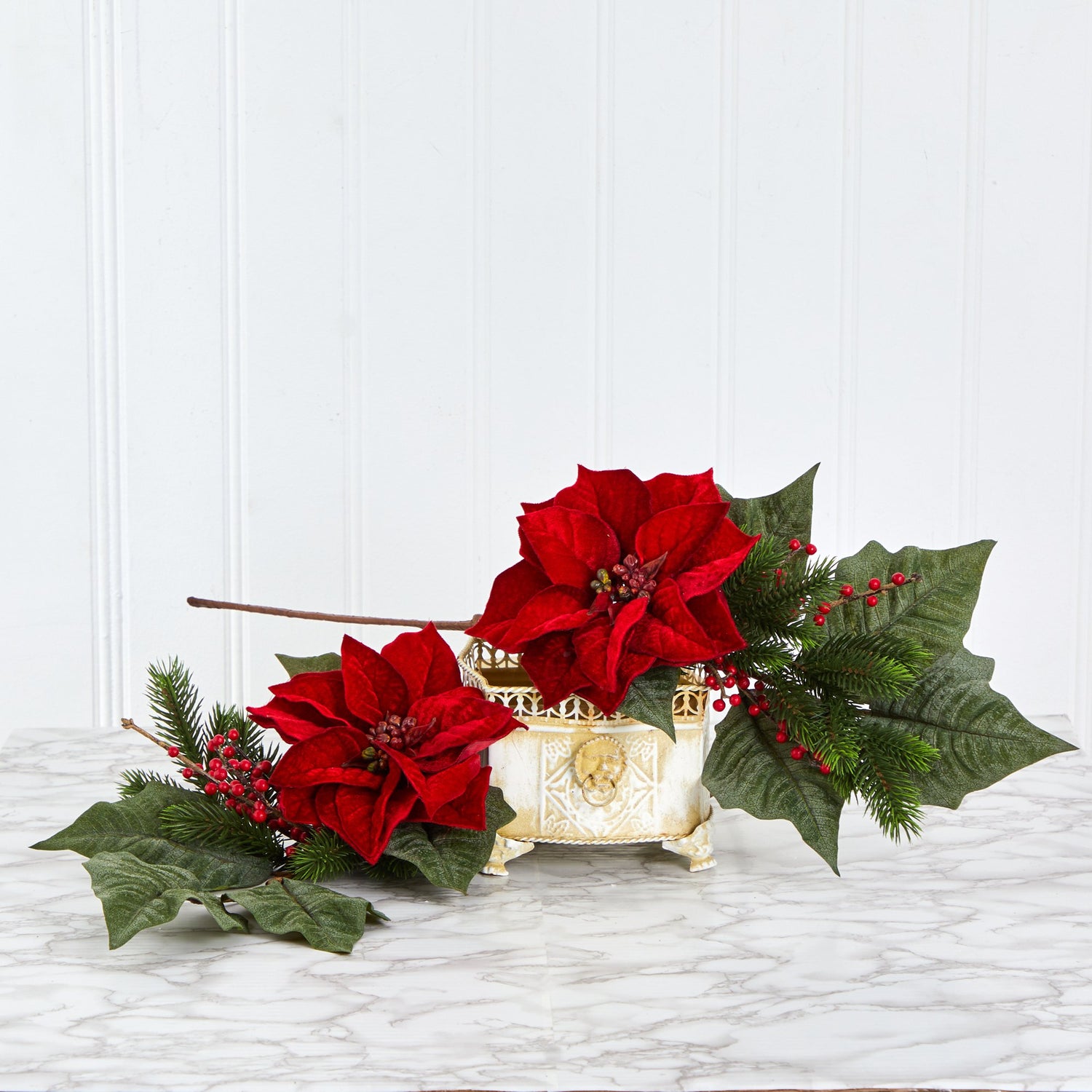 31” Poinsettia, Berries and Pine Artificial Flower Bundle (Set of 3)