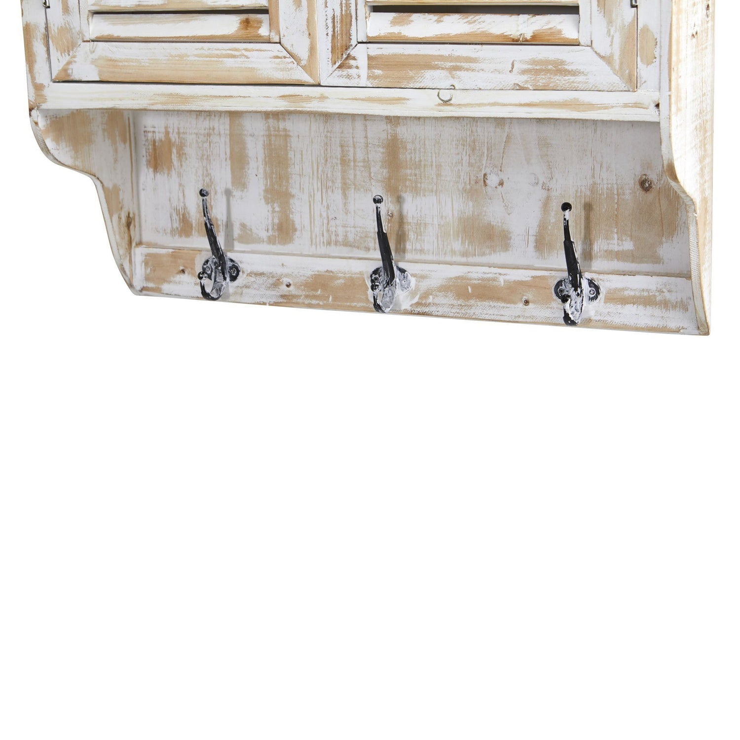 32” White Washed Wall Cabinet with Hooks