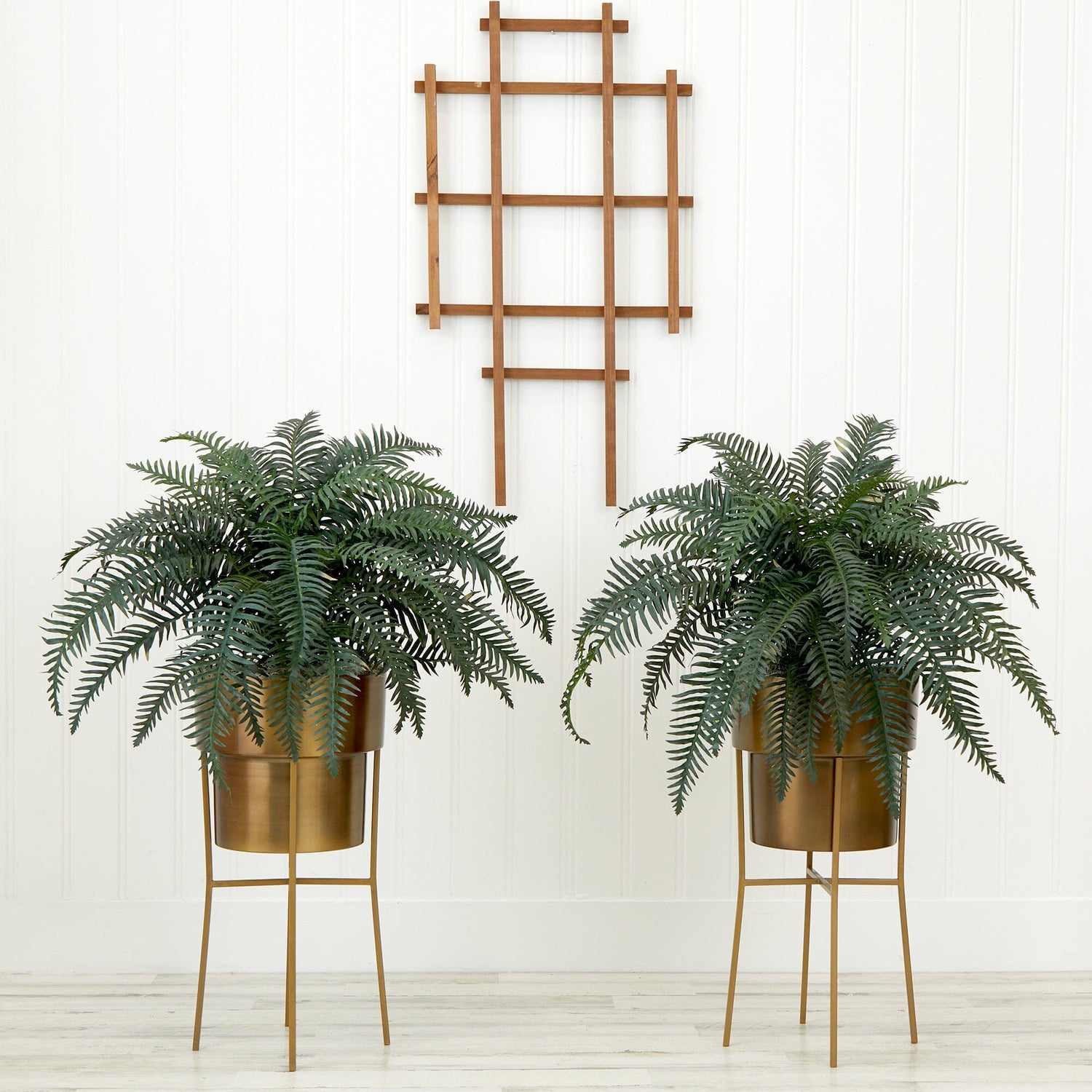 34” Artificial River Fern Plant in Metal Planter with Stand DIY KIT - Set of 2