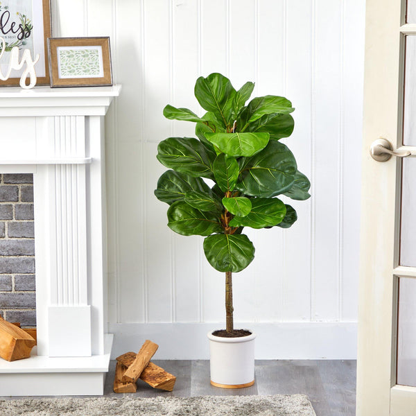 3.5’ Fiddle Leaf Artificial Tree in White Ceramic Planter