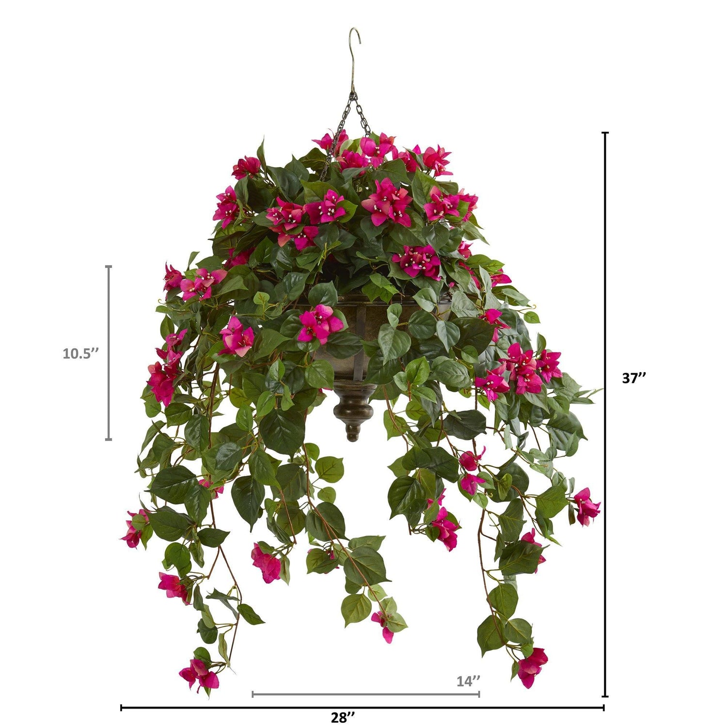 37” Bougainvillea Artificial Plant in Hanging Metal Bowl