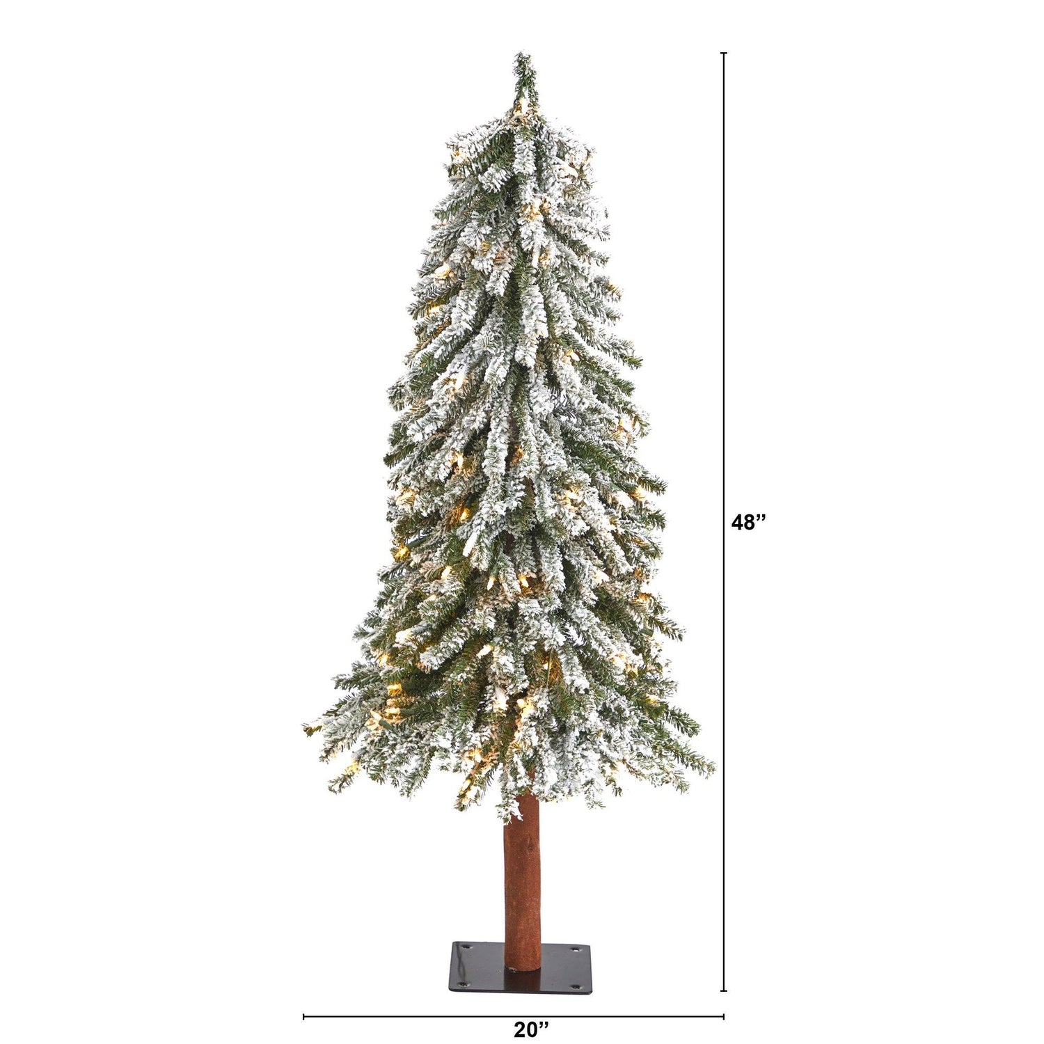 4’ Flocked Grand Alpine Artificial Christmas Tree with 100 Lights and 361 Branches on Natural Trunk