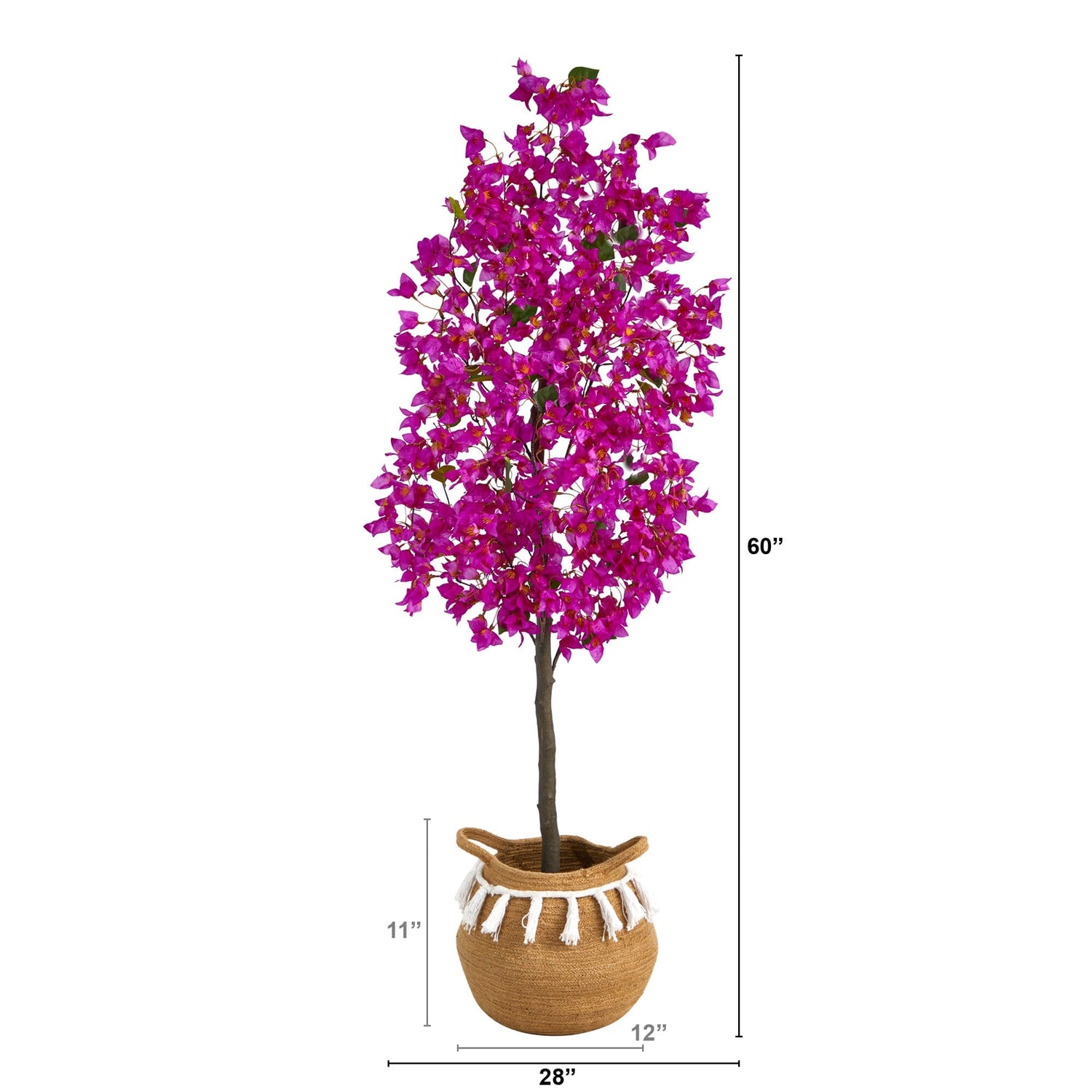 5’ Artificial Bougainvillea Tree with Handmade Jute & Cotton Basket with Tassels