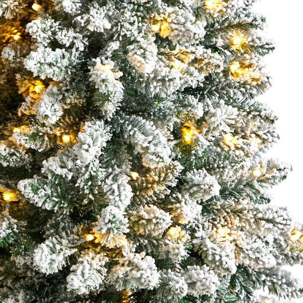 5’ Slim Flocked Montreal Fir Christmas Tree with 150 Warm White LED Lights and 491 Bendable Branches