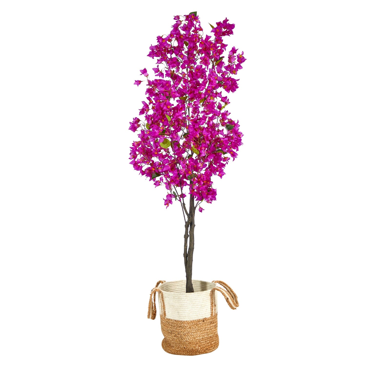 6’ Artificial Bougainvillea Tree with Handmade Jute & Cotton Basket