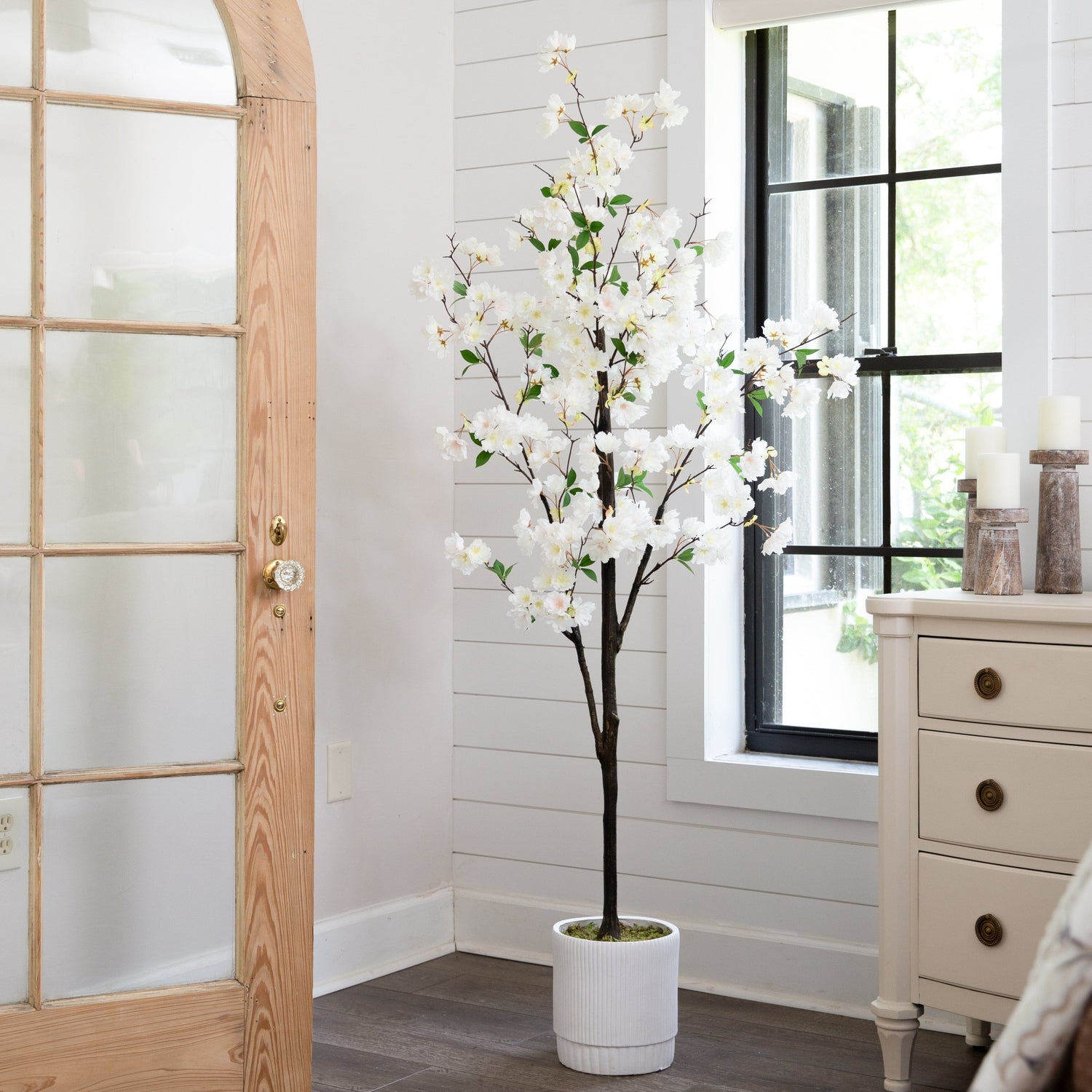 6’ Artificial Cherry Blossom Tree with White Decorative Planter