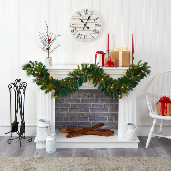 6’ Mixed Pine and Pinecone Artificial Garland with 35 Clear LED Lights