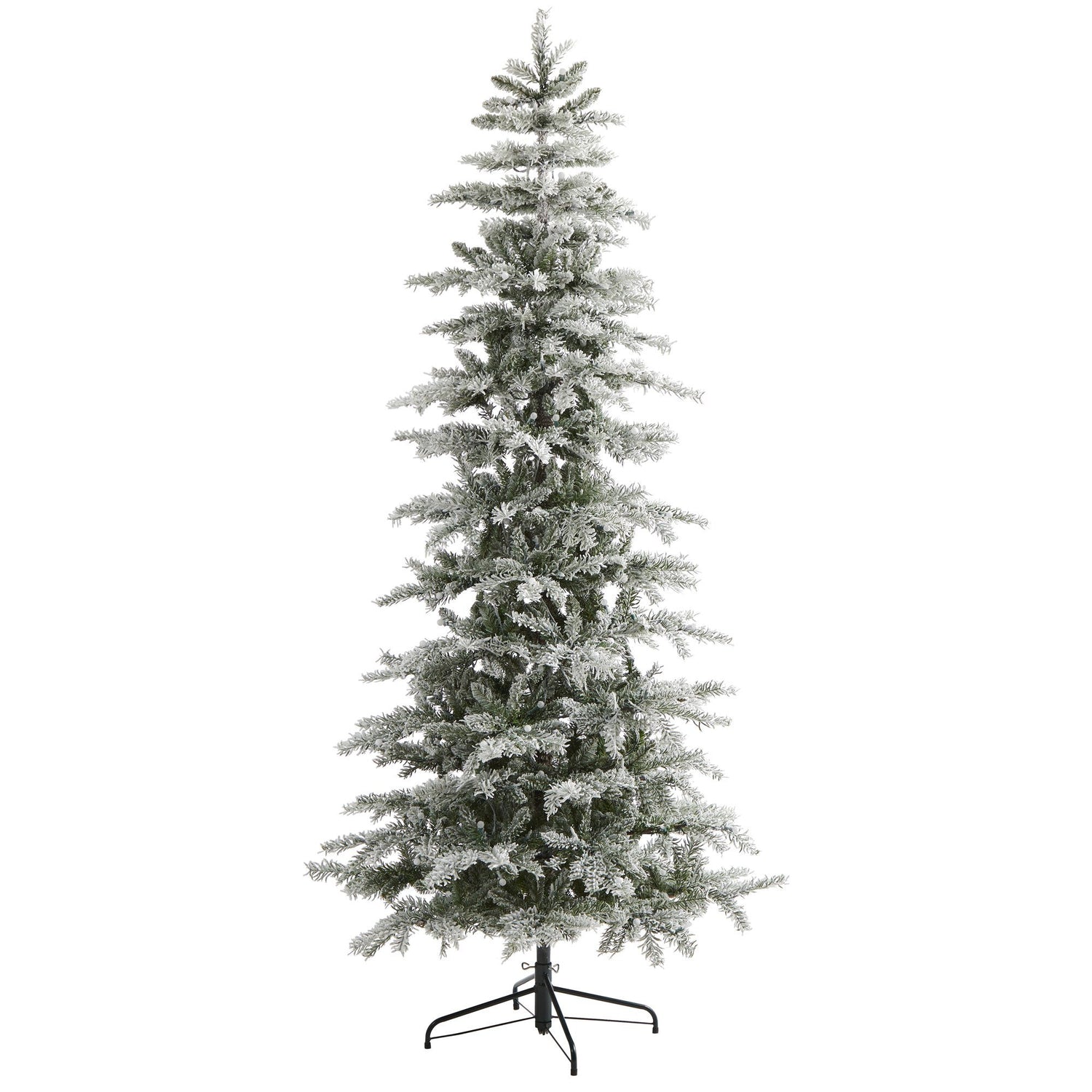 7.5’ Slim Flocked Nova Scotia Spruce Artificial Christmas Tree with 450 Warm White LED Lights and 909 Bendable Branches