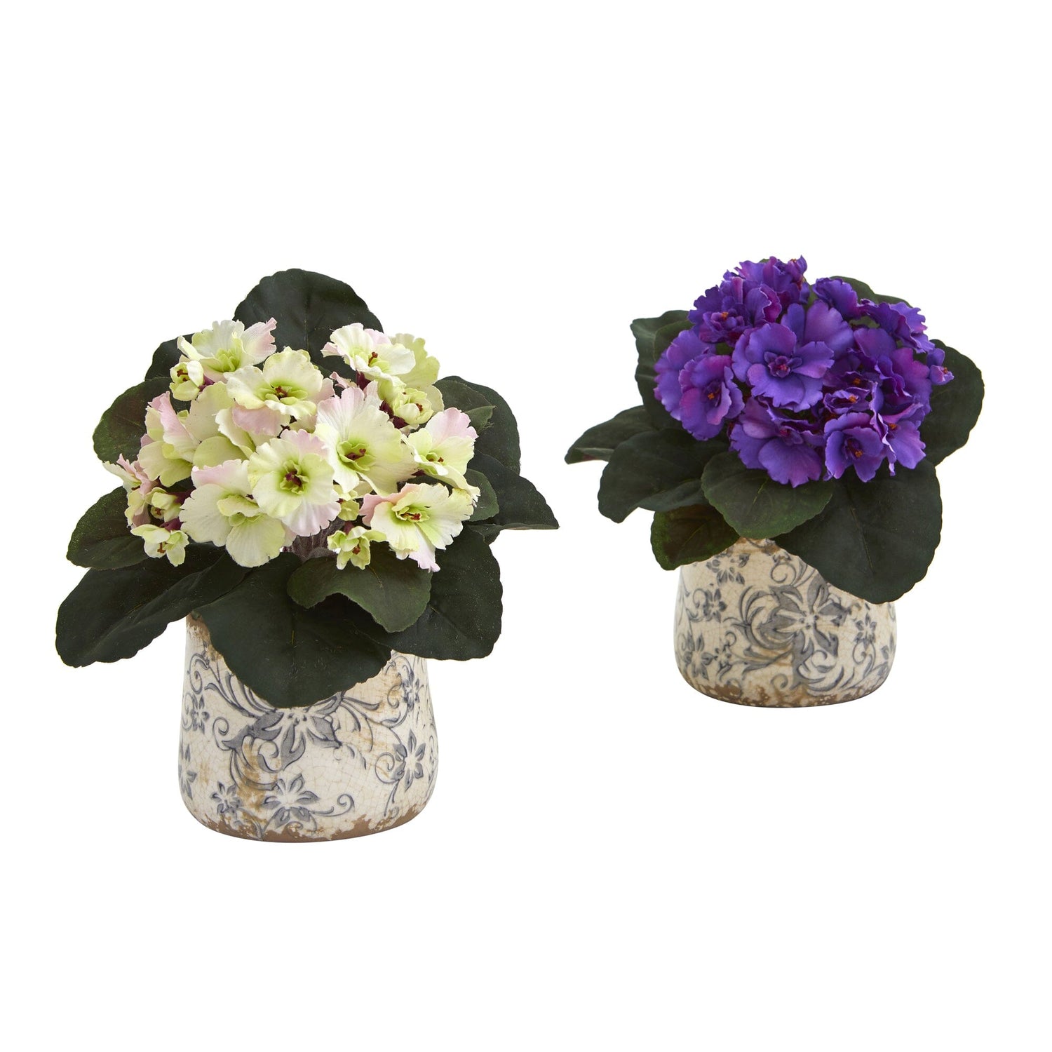 8” African Violet Artificial Plant in Floral Design Vase (Set of 2)