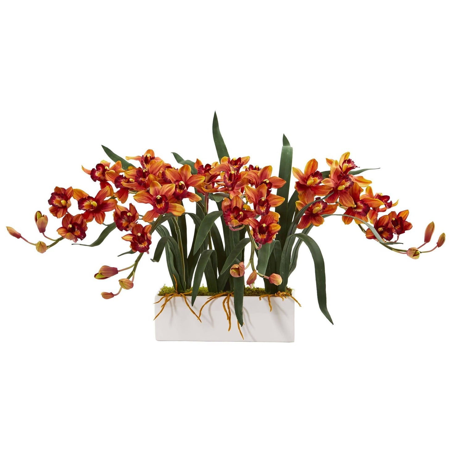 Cymbidium Artificial Arrangement in White Vase