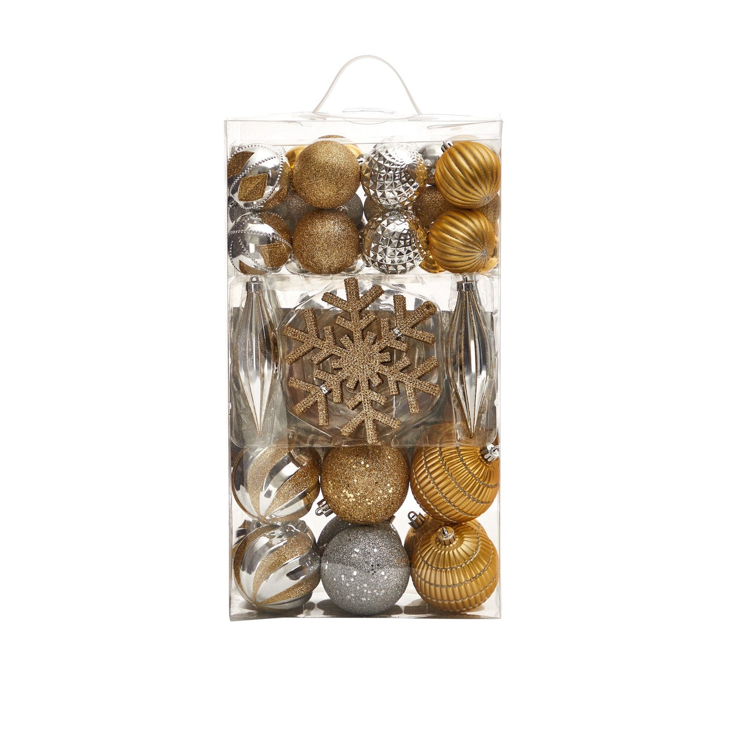 Holiday Deluxe Shatterproof, 60 Count Christmas Tree Ornament Box Set, Re-Useable Container