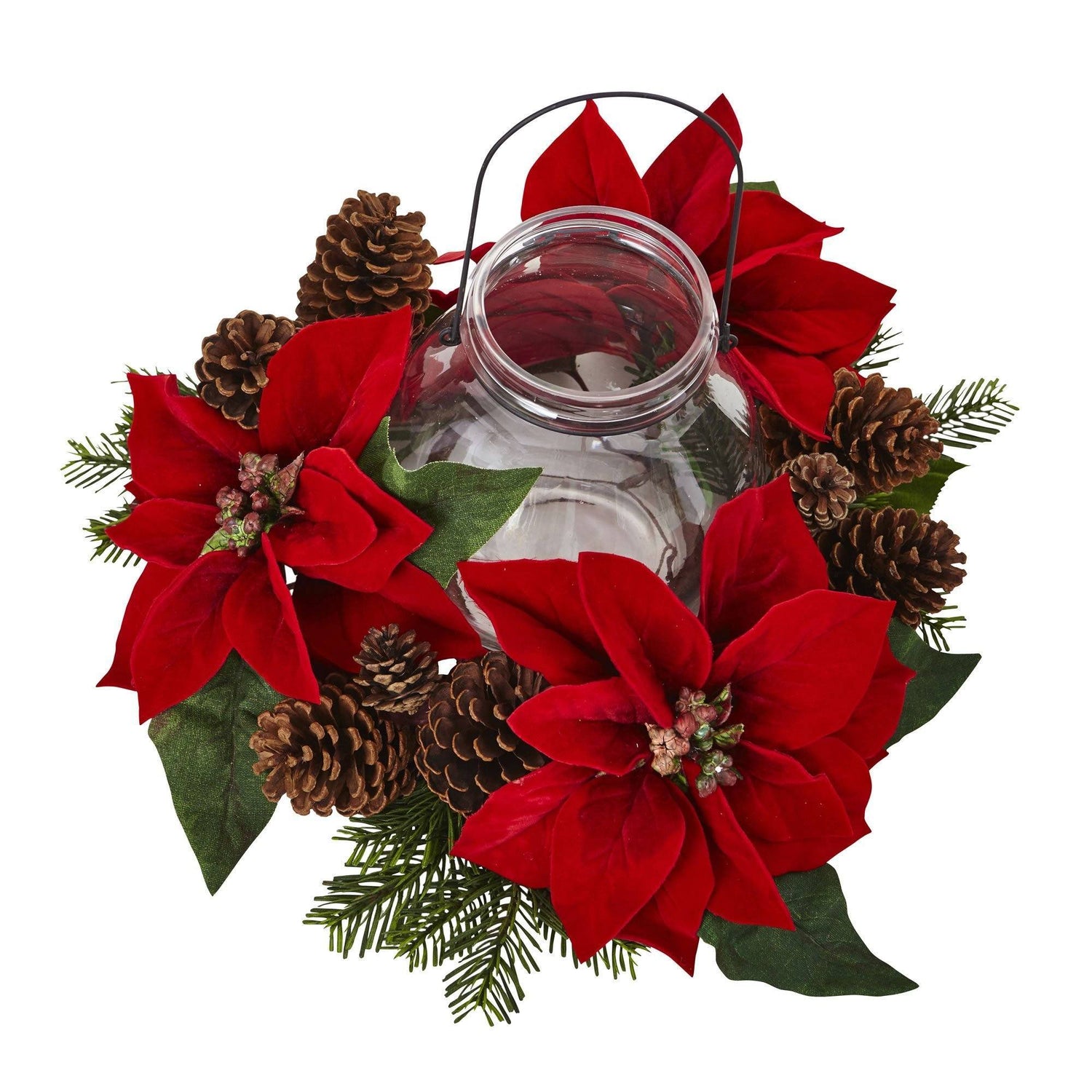 Poinsettia Pine & Pine Cone Candelabrum